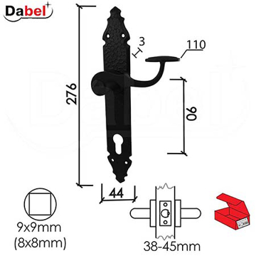 Slika Kvaka šild za vrata DABEL MAJA crna 90/44/276/3/110/8/9 mm cilindar 3305016
