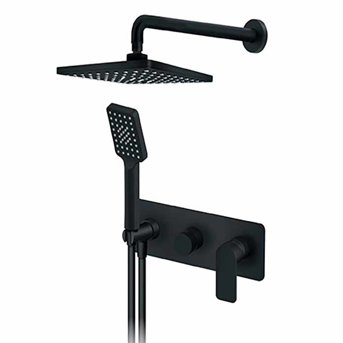 Ugradna baterija S2 BLACK 231605B za tuš kadu, mat crna jednoručna baterija sa usponskim i ručnim tušem