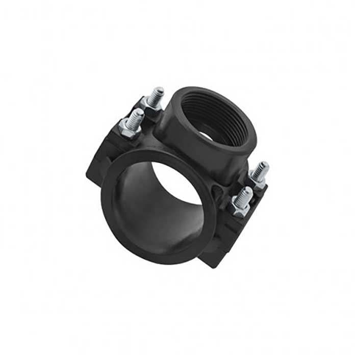 Plastična sedlasta obujmica sa unutrašnjim navojem za bočni priključak na PE cev