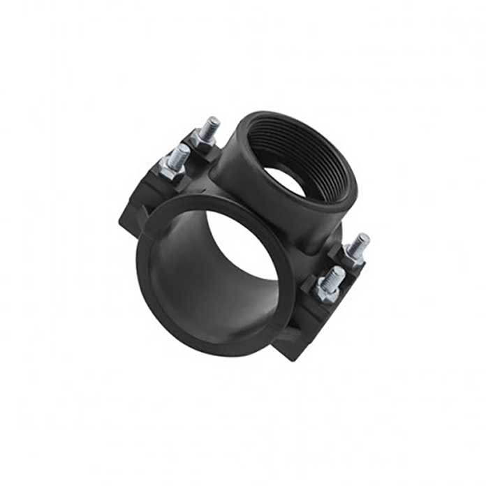 Plastična sedlasta obujmica sa unutrašnjim navojem za bočni priključak na PE cev